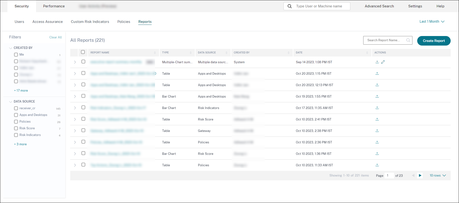 Custom Reports page