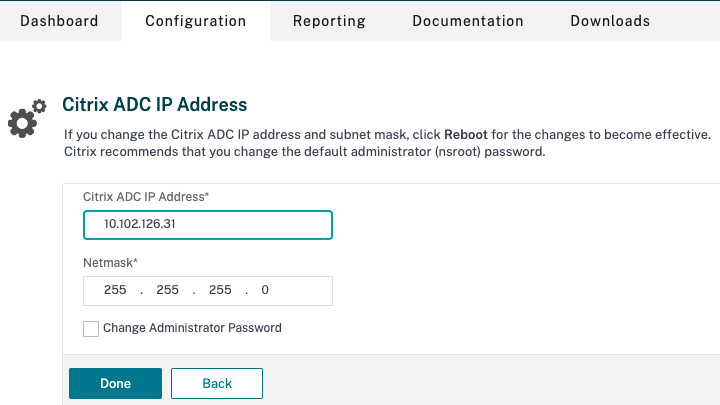 Endereço IP de gerenciamento do ADC