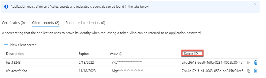 Segreto dell'applicazione nel portale di Azure