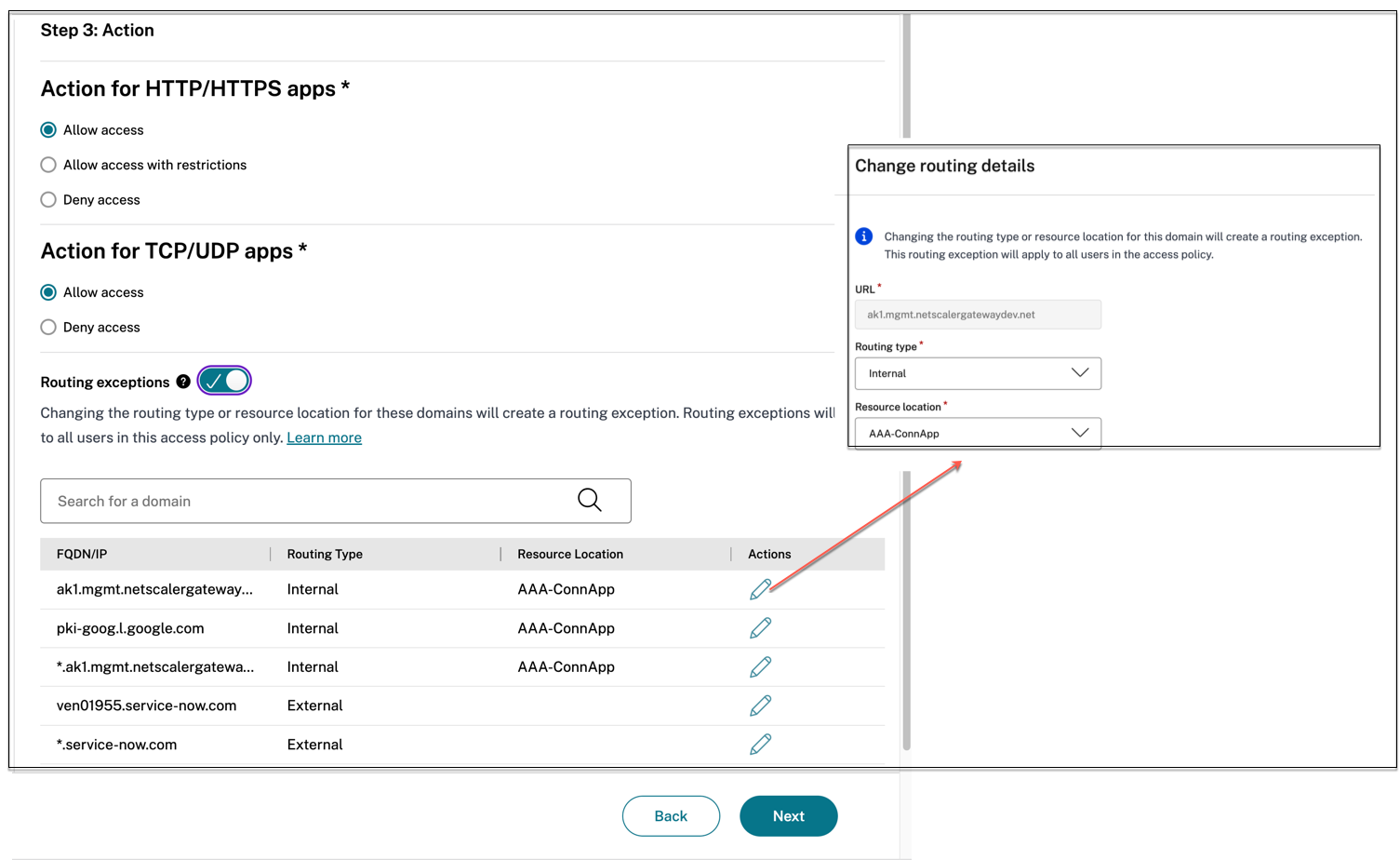 Change routing type